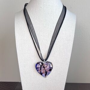 VTG Handmade Lampwork Glass Heart Pendant Necklace